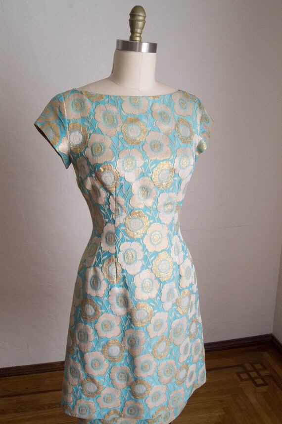 Vintage 1950 Evening Dress/Vintage Metallic Floral