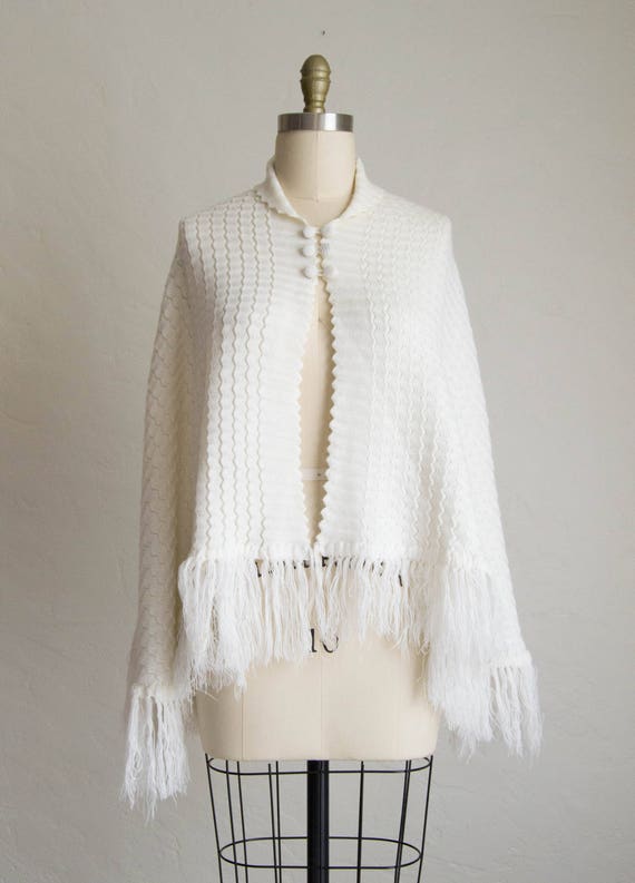 Winter White 70's Style Acrylic Cape Sweater