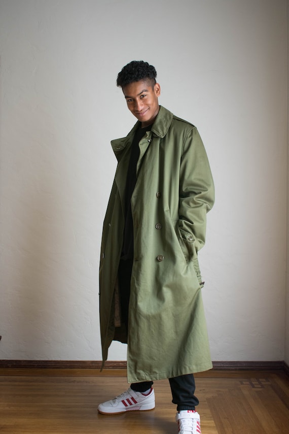 1951 Korean War Military Trench Coat/ Vintage Oliv