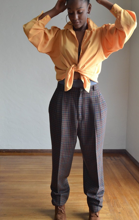 Vintage 80's High Waist Baggy Pants/ Vintage Plaid