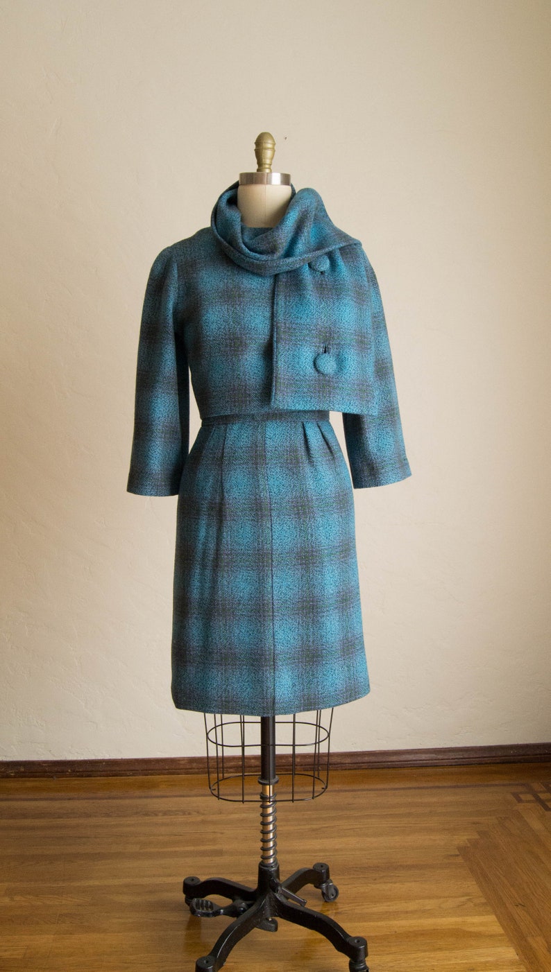 1960/'s Blue /& Purple Plaid Wool Suit