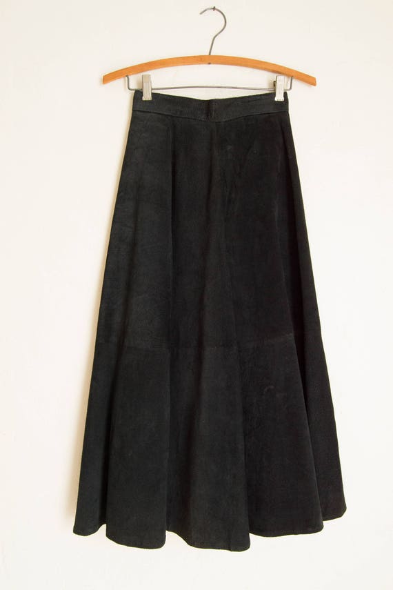 Vintage Long Black Suede Circle Skirt