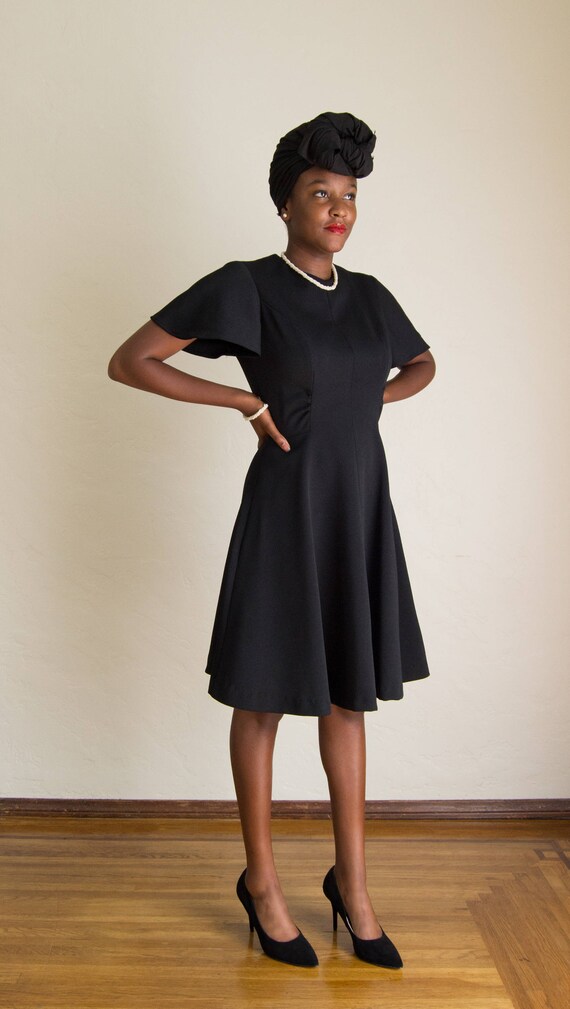 Black Fit & Flare Knit Dress w/ Bell Sleeves