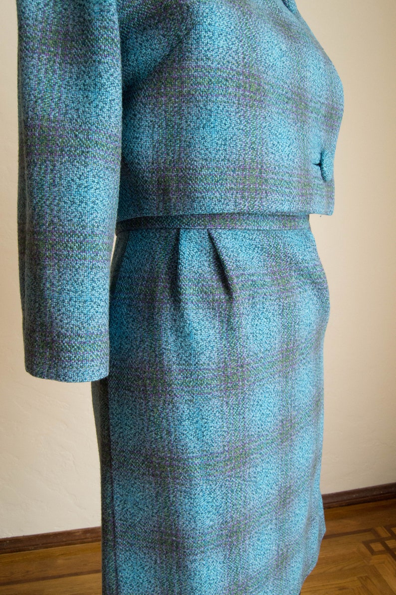 1960/'s Blue /& Purple Plaid Wool Suit