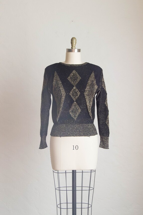 Vintage 1980’s Sweater/ Gold & Black Sweater/ Dres