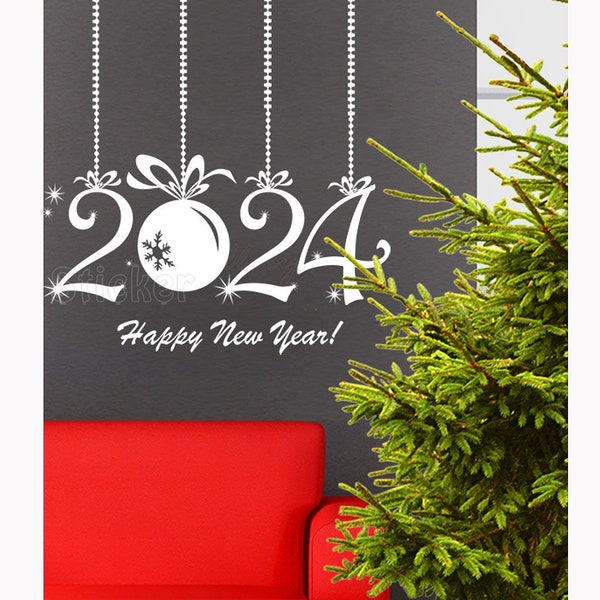 Christmas Window Decal Happy New Year 2023. Christmas adhesive. Christmas Window Display Decals.