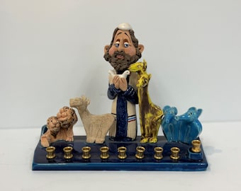 Hand Made Ceramic Artistic Noah Themed Menorah in Israel