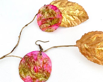 Boucles d’oreilles pendantes, coloris rose, géométrique, originales, bohème