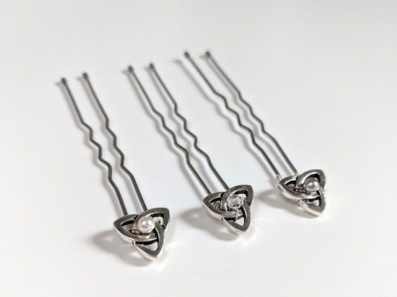 Set Of 3 Silver Irish Celtic Knot Bridal Hair Pins With Etsy