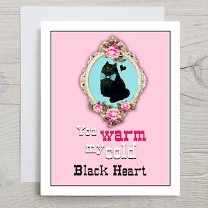 Grappige liefdeskaart, grappige valentijnskaart, grappige valentijnskaart, zwarte kattenkaarten,