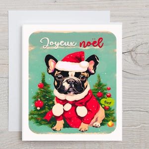 Kartka świąteczna Frenchie, Kartki świąteczne dla psów, Zabawne kartki świąteczne, Karty retro, Karty dla psów Frenchie, Karty dla psów