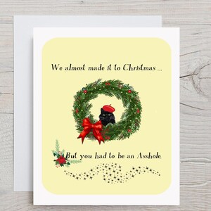Cartes de Noël de chat, cartes de Noël de chat noir, cartes de chat noir, cartes de chat sarcastiques, cartes de Noël sarcastiques, cartes de rupture, cartes de chat drôles