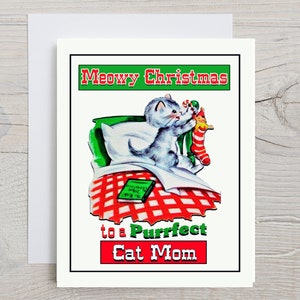Cartes de Noël drôles, carte de maman chat, carte de Noël de maman chat, cartes de Noël rétro, cartes rétro, cartes de maman chat vintage