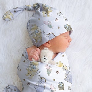 Coming Home Outfit Baby Boy Swaddle Set Winnie the Pooh Baby Shower Gift Newborn Hospital Photo Blanket Classic Pooh Bear Swaddle and Hat