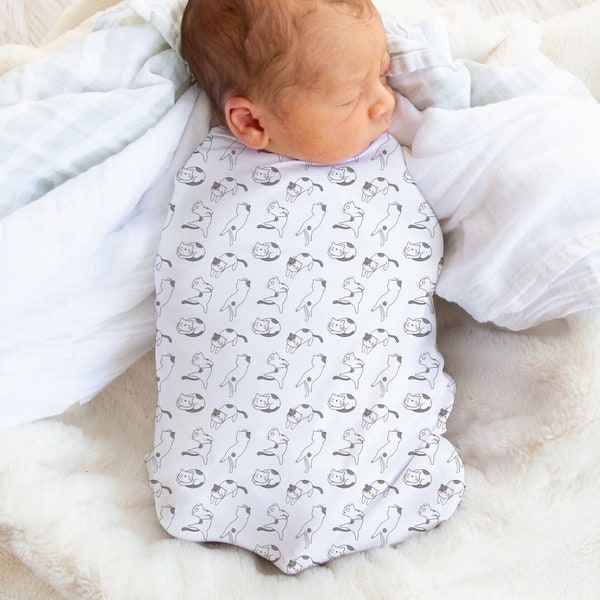Newborn Swaddle Blanket For Cat Lover Baby Shower Gift Hat Headband Matching Swaddle Set with Cat Diaper Bag for Boy Girl Crib Sheet + Cover