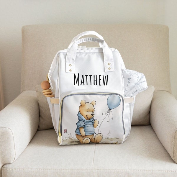 Personalized Winnie The Pooh Diaper Bag Backpack Multifunctional Neutral Baby Gift Classic Pooh Custom Baby Boy Blanket