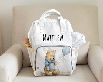 Mochila personalizada de Winnie The Pooh para pañales, regalo neutro multifuncional para bebé, manta clásica personalizada de Pooh para bebé