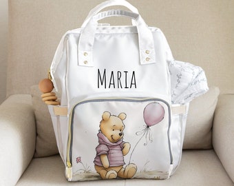 Winnie the Pooh Personalized Diaper Bag Girl Pooh Multifunctional Diaper Backpack Set Winnie the Pooh Nursery Personalized Blanket for Girl