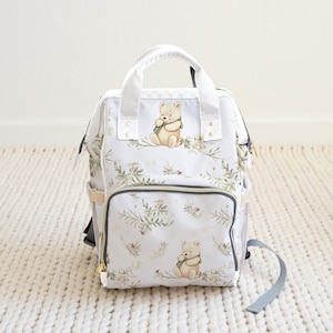 Winnie the Pooh Diaper Bag Set With Swaddle Jersey Blanket Newborn Child Coming Home Outfit Classic Pooh Swaddle and Bow Receiving Outfit