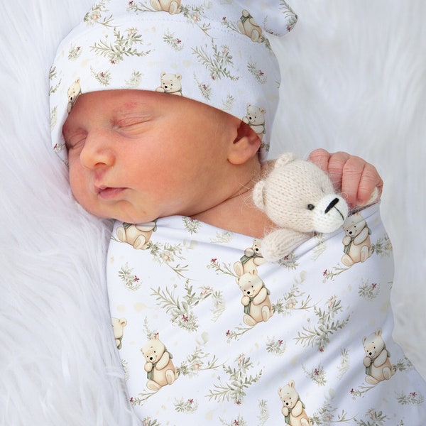 Winnie the Pooh Swaddle Jersey Blanket Newborn Child Coming Home Outfit Classic Pooh Swaddle and Bow Receiving Outfit Hospital Photo Outfit