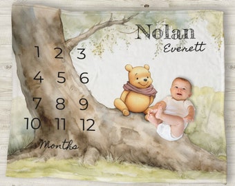 Winnie the Pooh Personalized Milestone Blanket Classic Pooh Bear Baby Boy Gift Pooh Custom Baby Keepsake Blanket Baby Shower Girl Gift