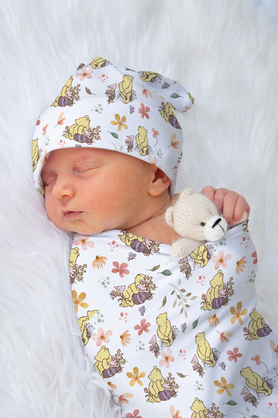 Baby Girl Swaddle Gift Set Pooh Custom Swaddle Jersey Receiving Blanket