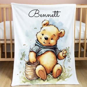 Winnie the Pooh Personalized Minky Blanket Classic Pooh Bear Nursery Decor Baby Boy Gift Pooh Custom Baby Keepsake Blanket Baby Shower Gift