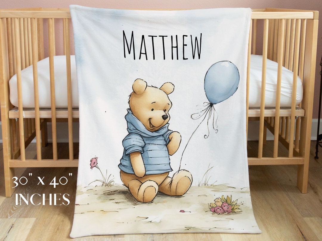 Winnie the Pooh Personalized Minky Blanket Classic Pooh Bear Nursery Decor Baby Boy Gift Pooh