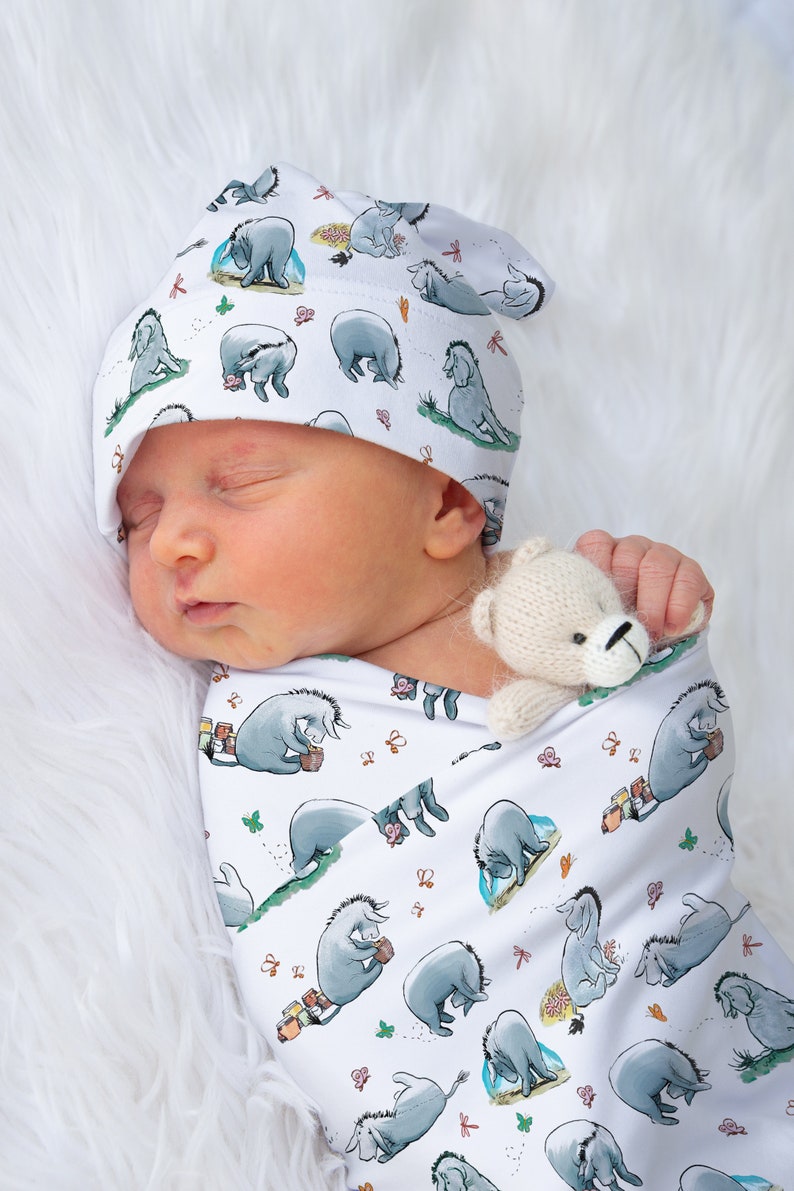 Baby Swaddle Gift Set Eeyore Custom Swaddle Jersey Receiving Etsy