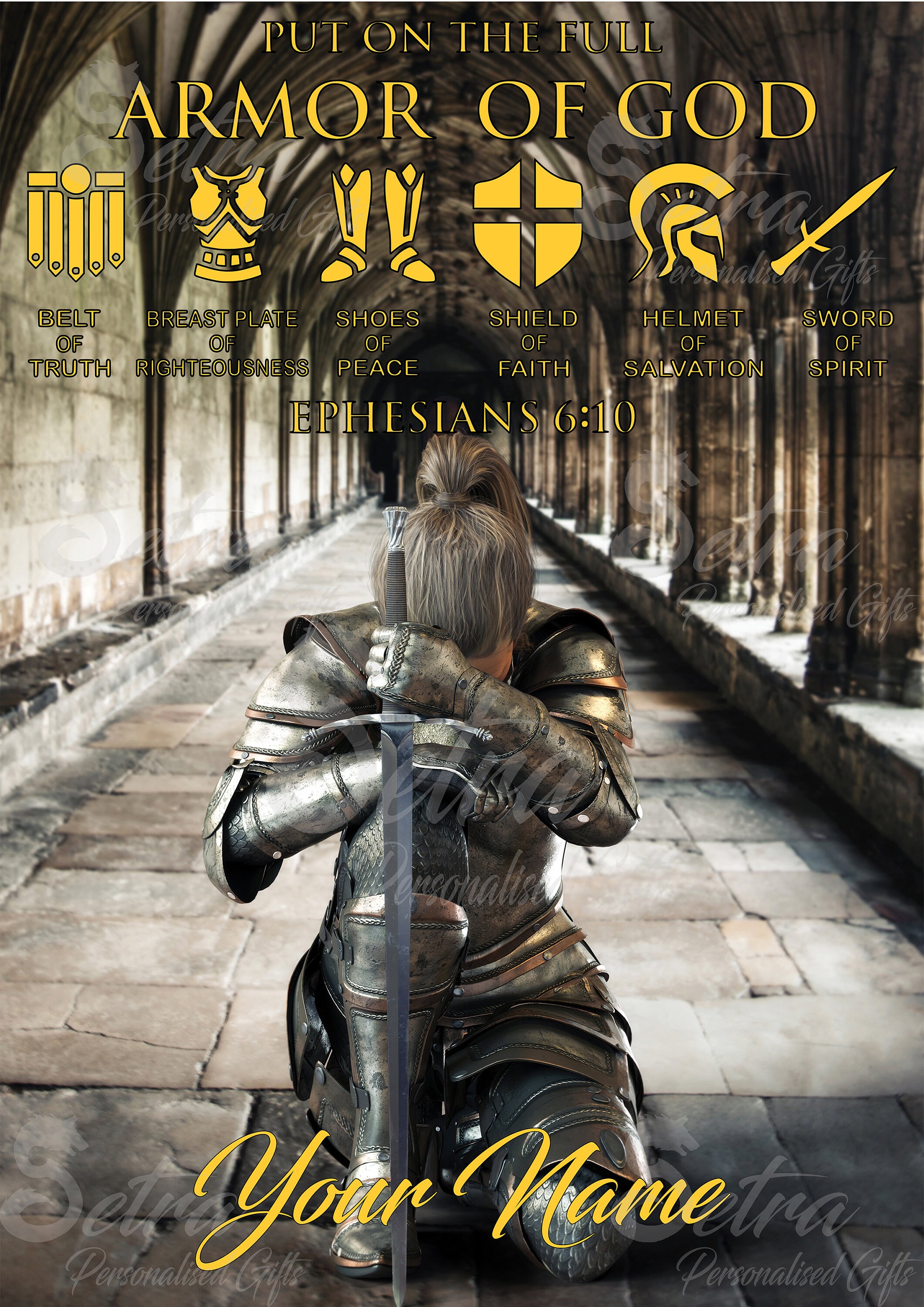 Female Personalised Kneeling Knight Armor of God Digital Etsy