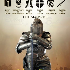 Female Personalised Kneeling Knight Armor Of God Digital Download, Put On Full Armor, Ephesians 6-10