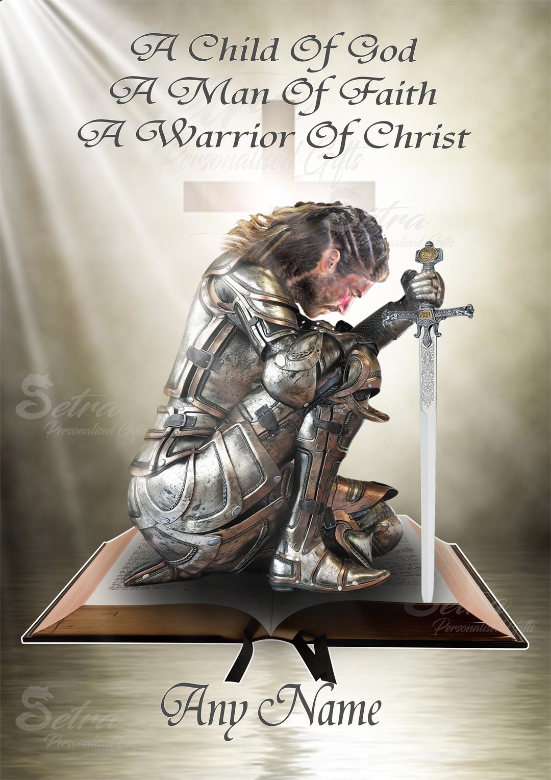 Armor of God Personalised Kneeling Male Knight Digital Printed Download