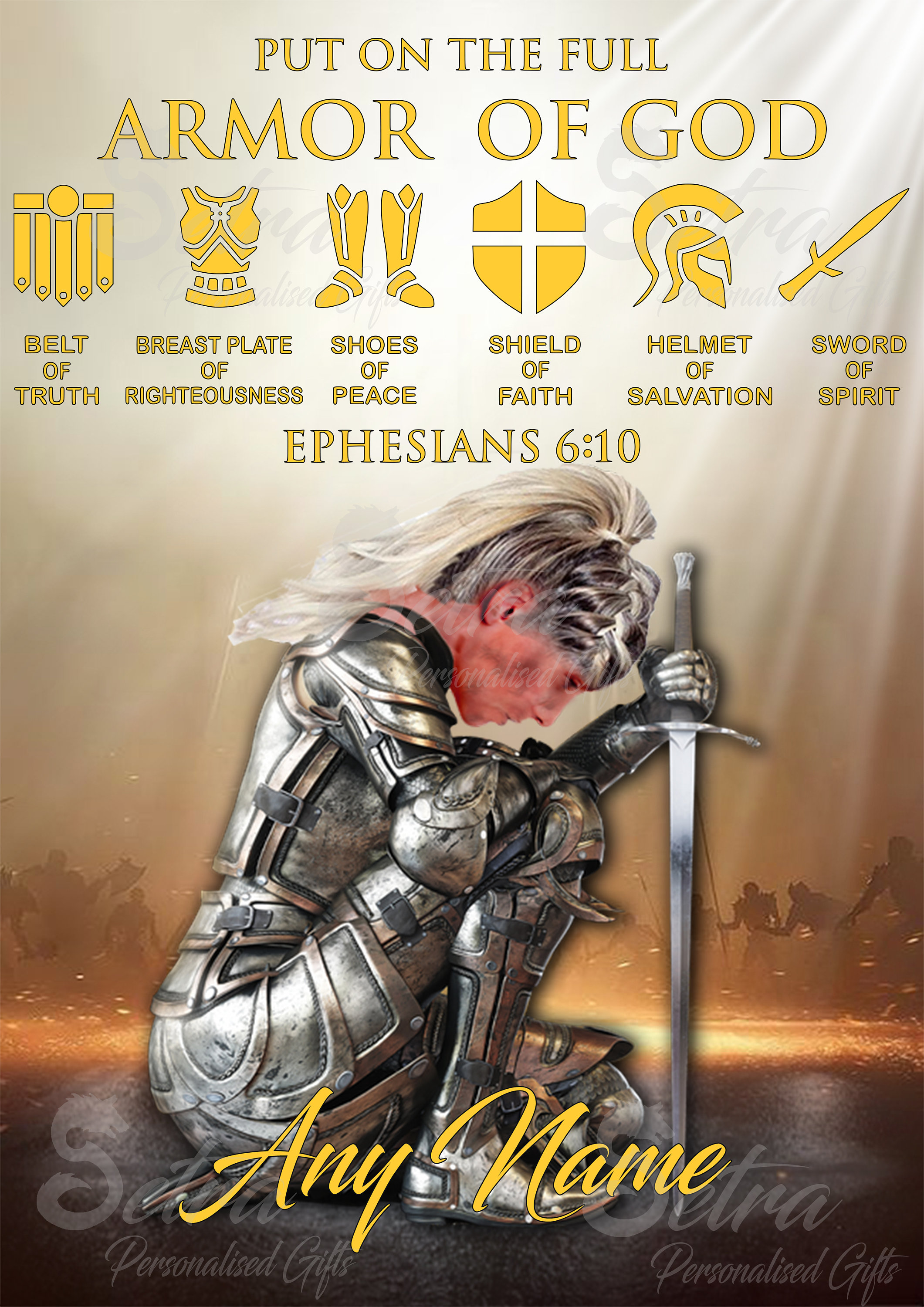 Female Personalised Kneeling Knight Armor of God Digital Etsy