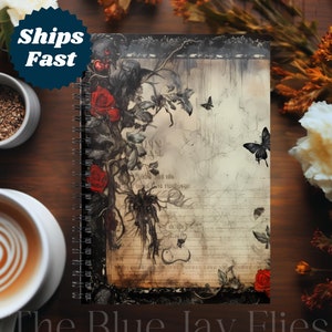 Gothic Roses & Butterflies Notebook - Creepy Cryptid Personal Journal, Dark Academia Notepad, Mindful Dream Journal, Witchy Spell Book, Art