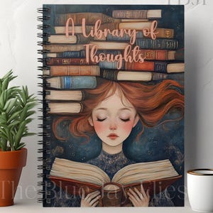 Grillige bibliotheek met gedachten spiraal notebook, leesgrage cadeau voor haar, boekenliefhebber verjaardagscadeau, manifestatiedagboek voor vrouwen, literair