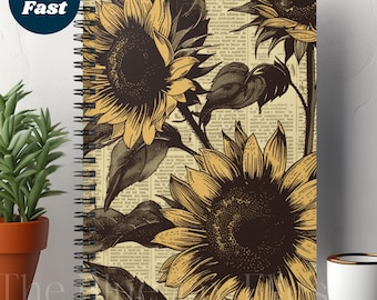 Sunflower Spiral Notebook, Wildflower Manifestation Journal Gift for Her, Personal Mindful Dream Diary for Gardener, Present for Plant Lover