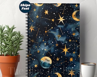 Celestial Moon & Stars Constellation Spiral Notebook | Shooting Star Personal Journal | Galaxy Night Sky Diary