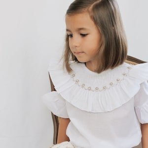 Smocked Blouse for girls, Girls Blouse with Ruffled Collar, Embroidery shirt for girls