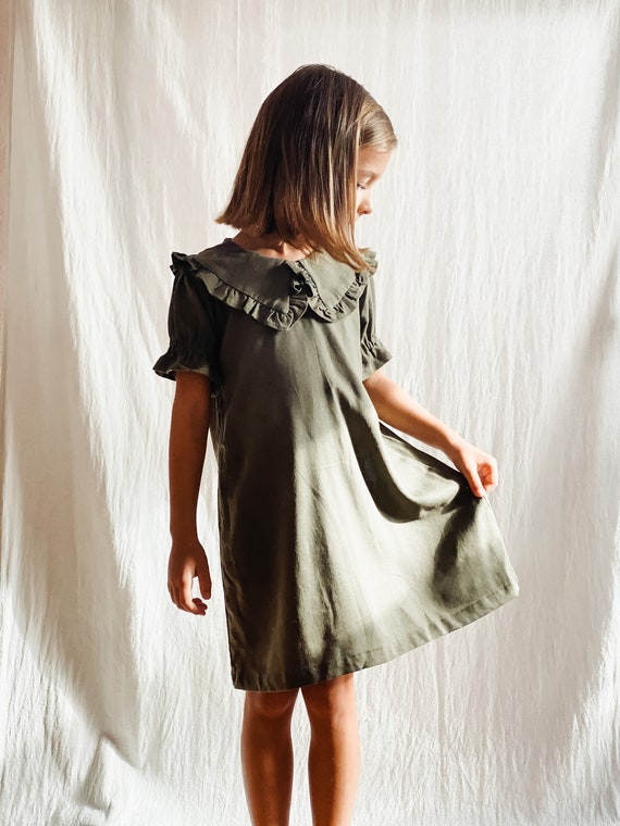Linen Dress with Big Collar, Linen Dress for girls, Todler Girls