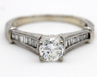 1 CT T.W.  Diamond Engagement Ring 17 Diamonds .97 Carat T.W. 18K White Gold