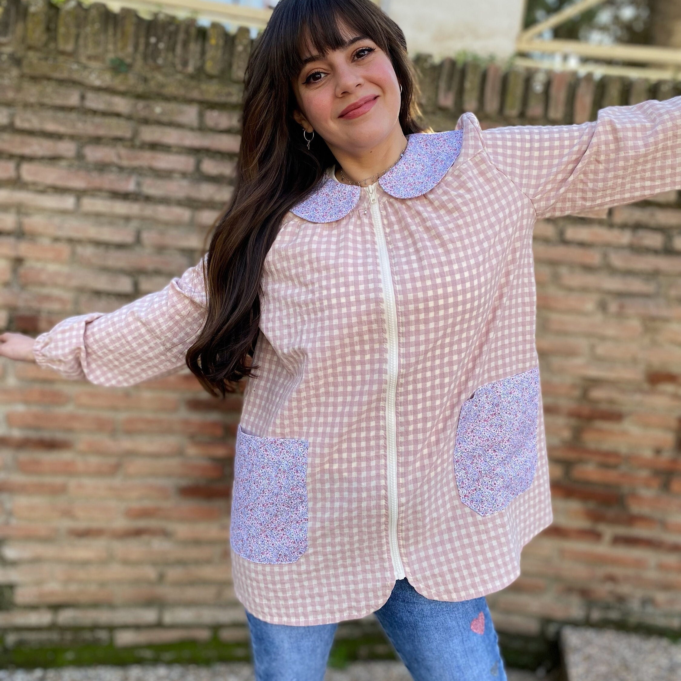 Teacher Smock Pink Gingham Teacher Smock Bobo Neck Teacher Etsy