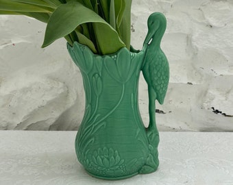 Original 1930s SylvaC Green Ceramic Jug/Vase with Stork Handle