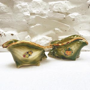 Vintage Staffordshire Ironstone Jardinières, Vintage Green Ceramic Planters, Made in England