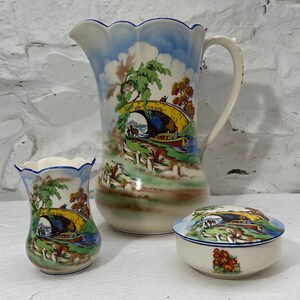 1930s Falcon Ware Bathroom Set - Jug/Pitcher, Vase, Soap Dish