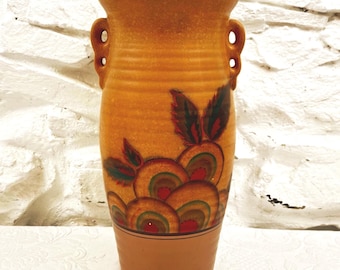 Vintage Art Deco Pottery Urn Vase Hand Painted Geometric Design c1940s England