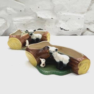 Vintage Pair of Hornsea Pottery Lamb and Rabbit with Log Planters