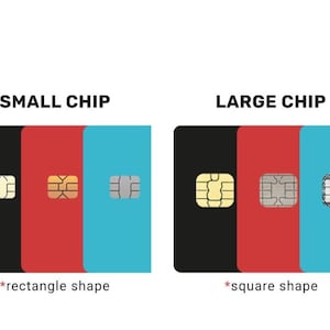 Puede incluir: Imagen que compara dos tipos de chips. El lado izquierdo muestra "CHIP PEQUE&Ntilde;O" con tres tarjetas: negra, roja y azul, cada una con un chip rectangular. El lado derecho muestra "CHIP GRANDE" con tres tarjetas: negra, roja y azul, cada una con un chip cuadrado.
