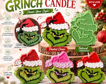 Grinch Christmas Candle | Handmade Holiday Candle | Whoville Decor