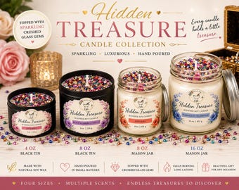 Hidden Treasure Candle | Gemstone Topped Soy Candle | Custom 4, 8 or 16 oz