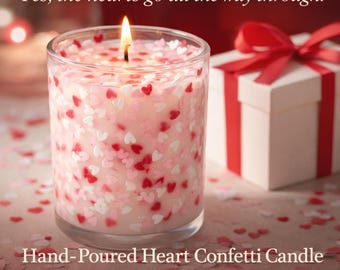 Heart Confetti Candle Custom Scent Personalized Gift 7 oz Soy Candle